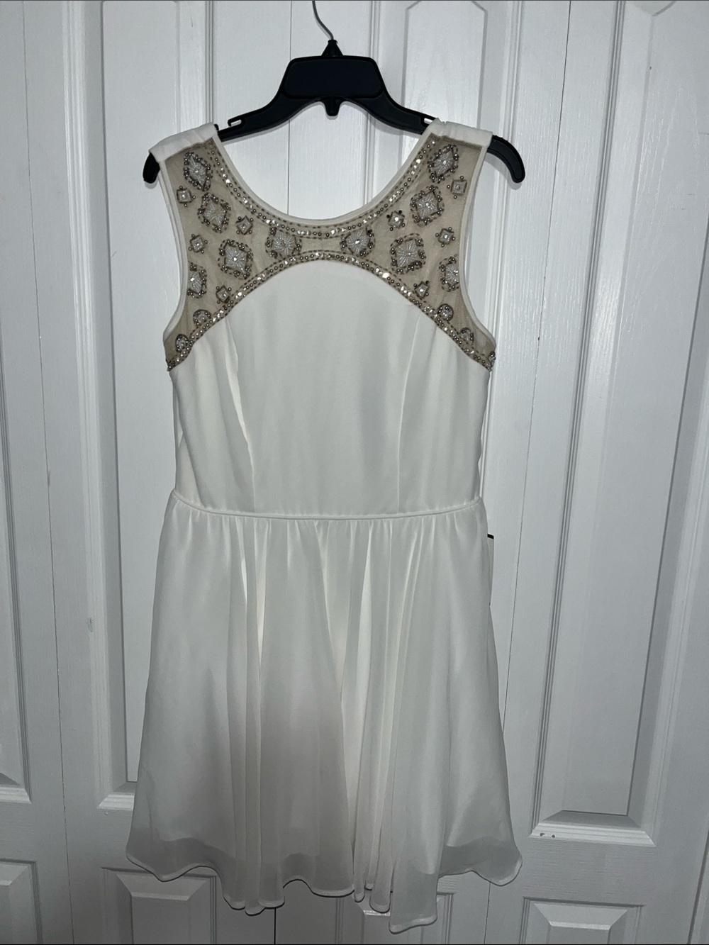 Jodi Kristopher White Dress with Beaded Sheer Yoke